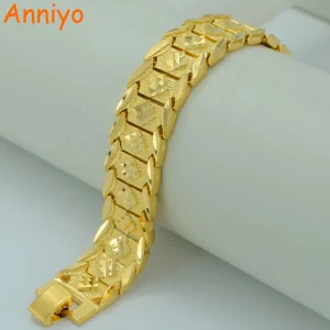 21.5CM Men Bracelet Gold Color African Wide Bangle for Women GP Hand Chain Jewelry Ethiopian Arab #002207