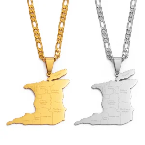 (3.5cm Big) Trinidad Tobago Map City Name Pendant Necklace For Women Men Gold Color Trendy Ethnic Jewelry Gifts #119421