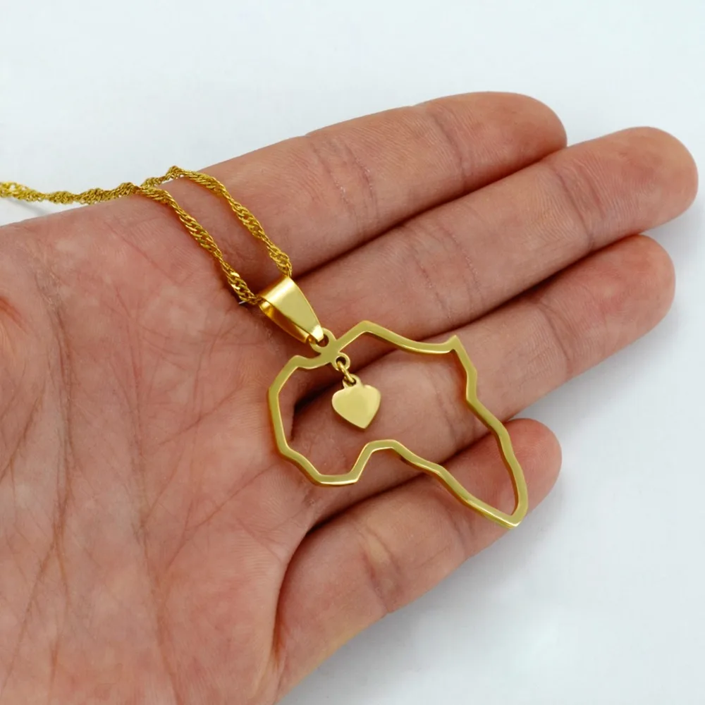 (3 SIZE) Gold Color Africa Map Pendant Necklaces Women Girls Heart African of Maps Jewelry Charms Gifts #010421 - Image 2