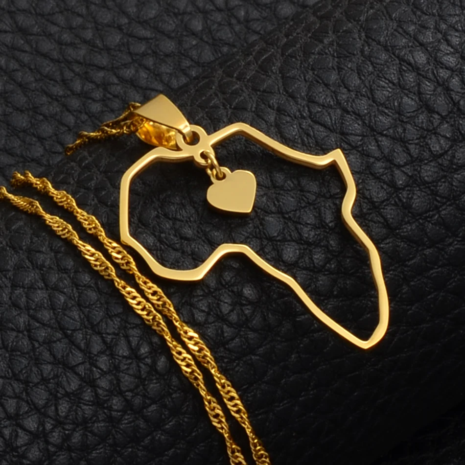 (3 SIZE) Gold Color Africa Map Pendant Necklaces Women Girls Heart African of Maps Jewelry Charms Gifts #010421 - Image 4