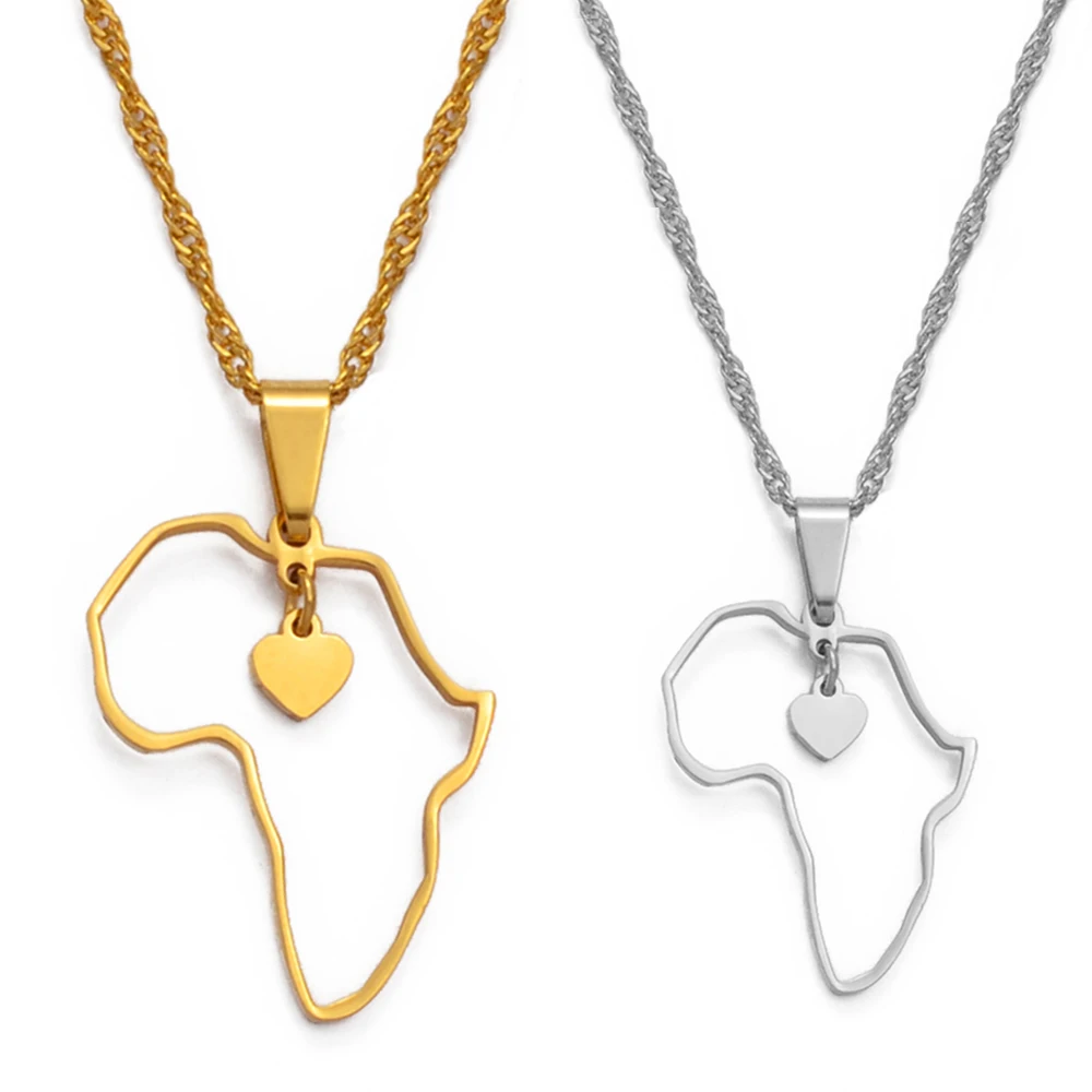(3 SIZE) Gold Color Africa Map Pendant Necklaces Women Girls Heart African of Maps Jewelry Charms Gifts #010421