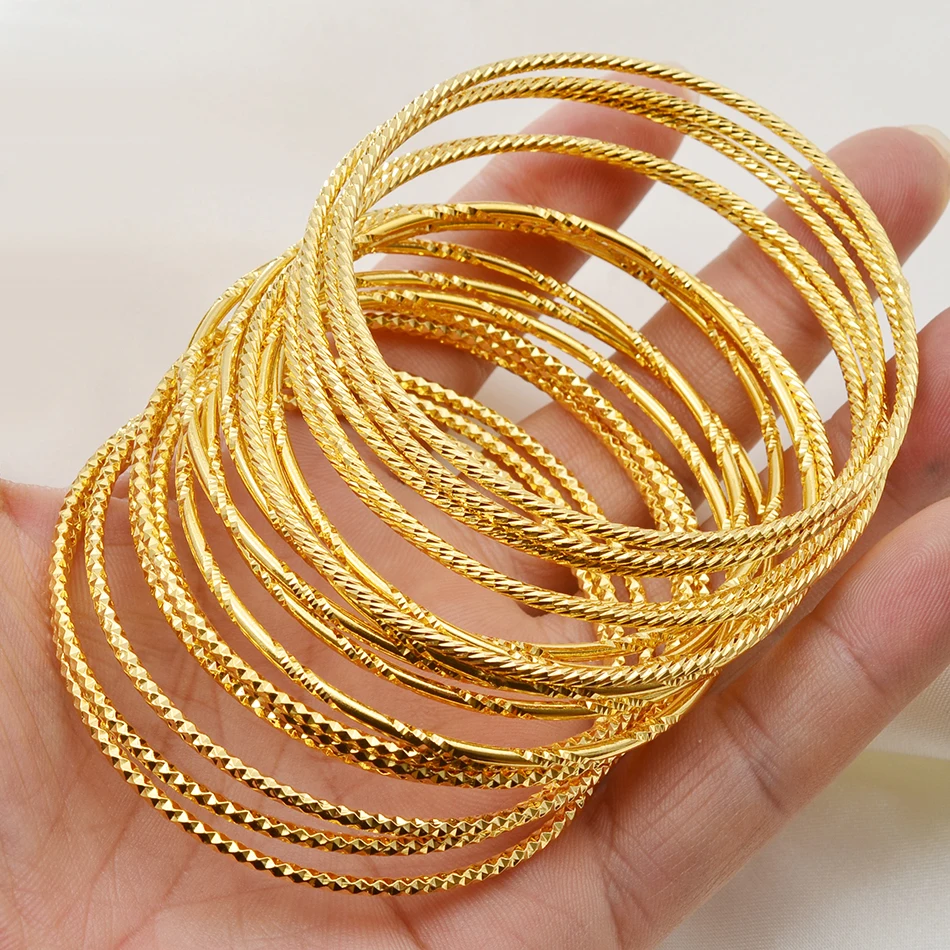 (6pcs/lot)African Gold Color Shiny Bangles for Women Girls Dubai Circle Bracelet Jewelry Ethiopian Bride Wedding #013707 - Image 3