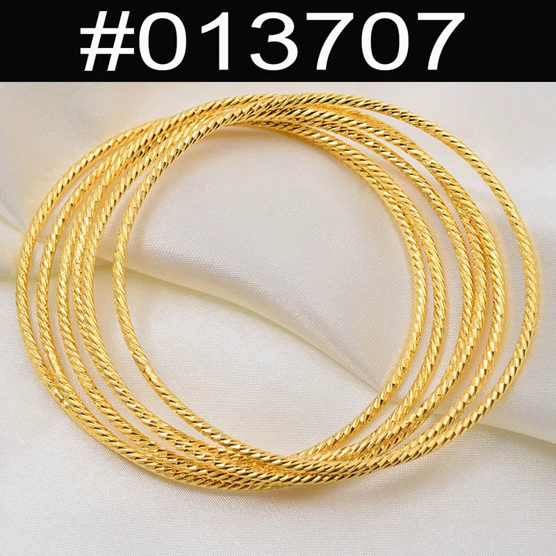 (6pcs/lot)African Gold Color Shiny Bangles for Women Girls Dubai Circle Bracelet Jewelry Ethiopian Bride Wedding #013707 - Image 4