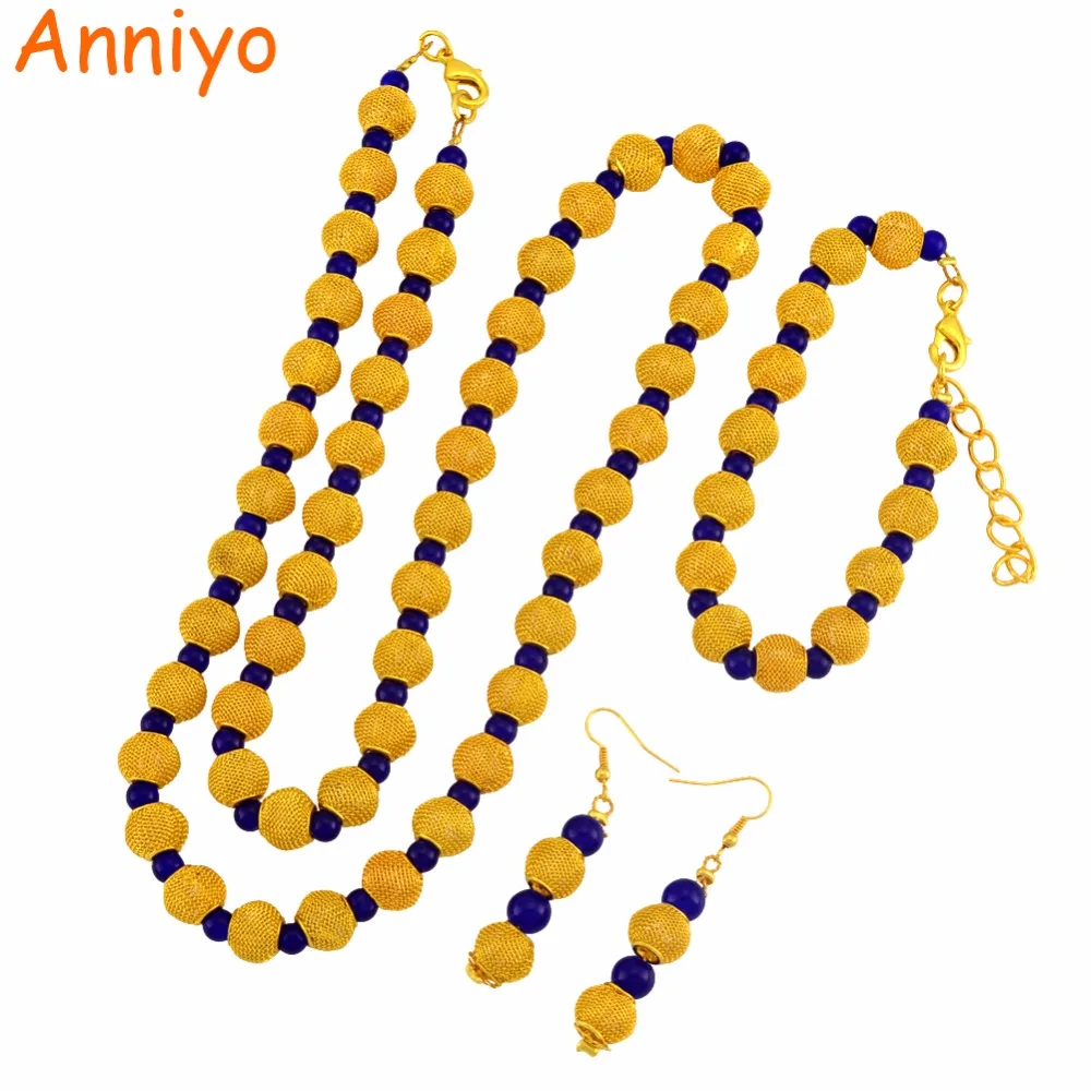 77cm Beads Necklace and 23cm Ball Bracelets Earrings for Women African Gold Color Rosary Beads Jewelry Party sets #124806 - Image 4