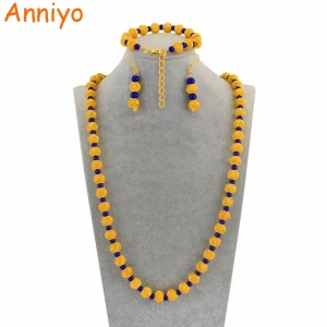 77cm Beads Necklace and 23cm Ball Bracelets Earrings for Women African Gold Color Rosary Beads Jewelry Party sets #124806