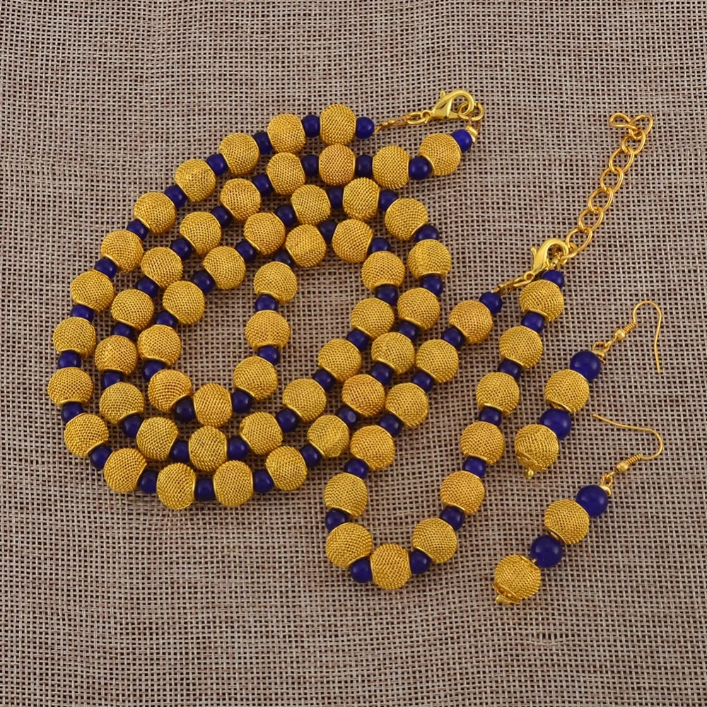 77cm Beads Necklace and 23cm Ball Bracelets Earrings for Women African Gold Color Rosary Beads Jewelry Party sets #124806 - Image 6