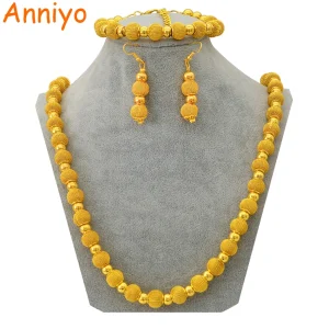 82cm Beads Necklace 24cm Bracelets and Ball Earring for Women Fashion Gold Color Ball Jewelry Party sets #221806