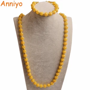 82cm Beads Necklace and 24cm Bracelets for Women Fashion Gold Color Ball Jewelry Party sets (Ball Size 1.2cm) #103606