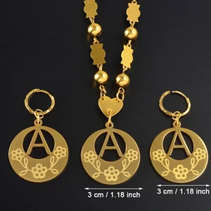A-Z Letters Necklaces Earings With Flower for Women Teenage Girl Initial Alphabet Pendant English Letter Jewelry Gift