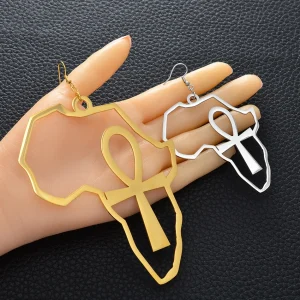 African Map Big Ankh Earrings Exaggerate Larger Earring Africa Egypt Nile Key Traditional Ethnic Hyperbole Gift #154721