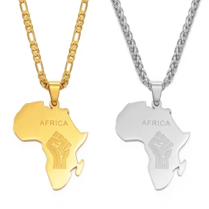 African Map Fist Symbol Pendant Necklaces Silver Color/Gold Color Africa Maps Black Lives Matter Chains Jewelry #166021