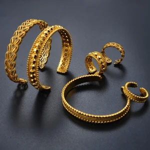 Arab Bracelet Ring Sets Gold Color Banglet Africa The Middle East Popular Jewelry Dubai Cuff Bracelet Women Girls #134016