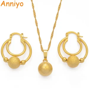 Beads Jewelry Set Ball Pendant Chains and Earrings for Women Girls Dubai Gold Color African Birthday Party Gifts #070602