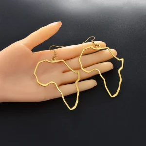 Big Earrings Africa Map Exaggerate Larger Earring Gold Color African Ornaments Traditional Ethnic Hyperbole Gifts #144521
