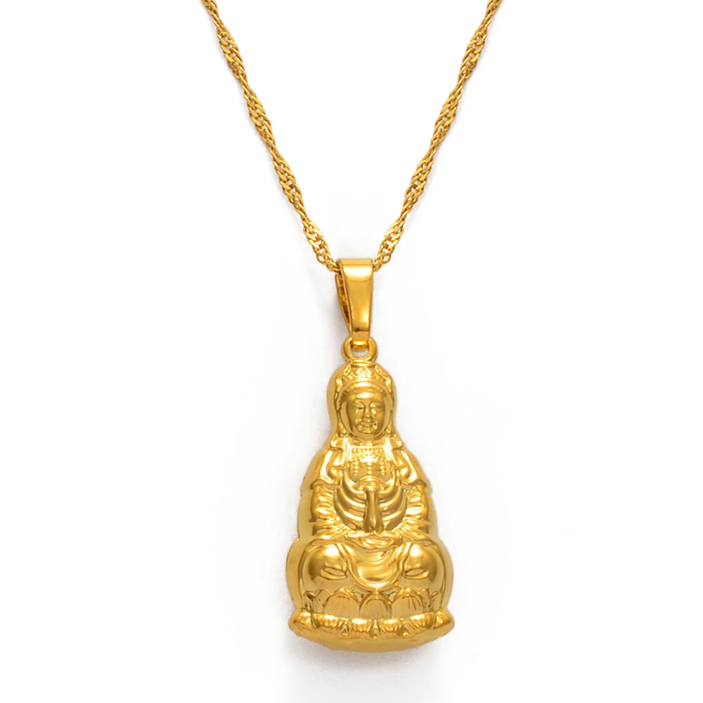 Buddhist Guanyin Pendant Necklace Golden Chinese Style Ornament Maitreya Buddha Amulet Hinduism - Image 4
