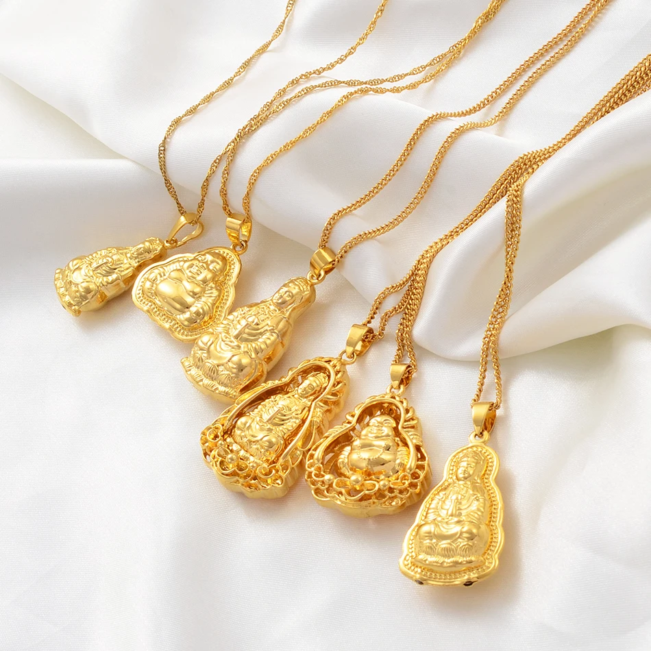 Buddhist Guanyin Pendant Necklace Golden Chinese Style Ornament Maitreya Buddha Amulet Hinduism - Image 5