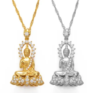 Cambodian Style Garden Buddha Buddhism Pendant Necklaces With Cubic Zirconia Jewelry Thailand/Vietnam/Laos Gifts #048004