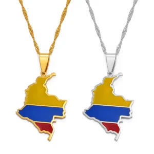 Colombian Map Flag Pendant Necklaces Women Girls Silver Color/Gold Color Colombia Jewelry Map of Colombia Chains #119821