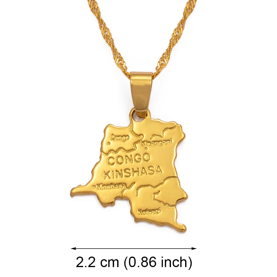Democratic Republic of the Congo Small Map Gold Color DRC Pendant Necklace Chain 45cm/60cm Jewelry For Women Girl #201610 - Image 2