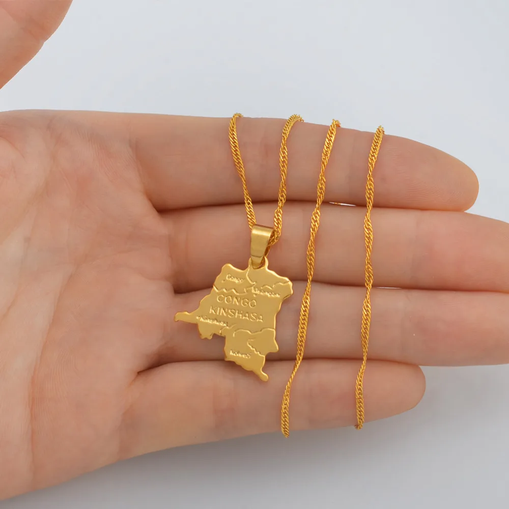 Democratic Republic of the Congo Small Map Gold Color DRC Pendant Necklace Chain 45cm/60cm Jewelry For Women Girl #201610 - Image 3