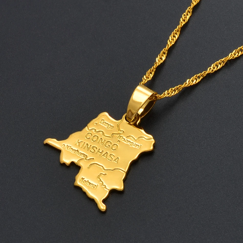 Democratic Republic of the Congo Small Map Gold Color DRC Pendant Necklace Chain 45cm/60cm Jewelry For Women Girl #201610 - Image 4