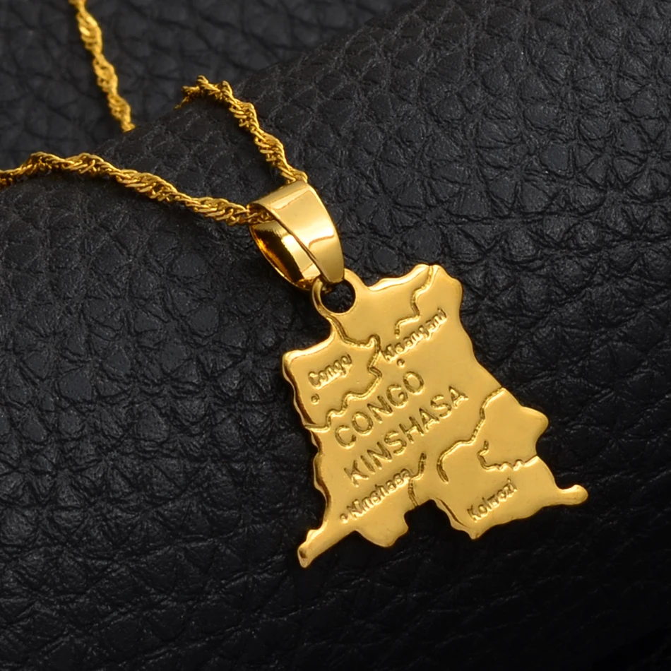 Democratic Republic of the Congo Small Map Gold Color DRC Pendant Necklace Chain 45cm/60cm Jewelry For Women Girl #201610 - Image 5