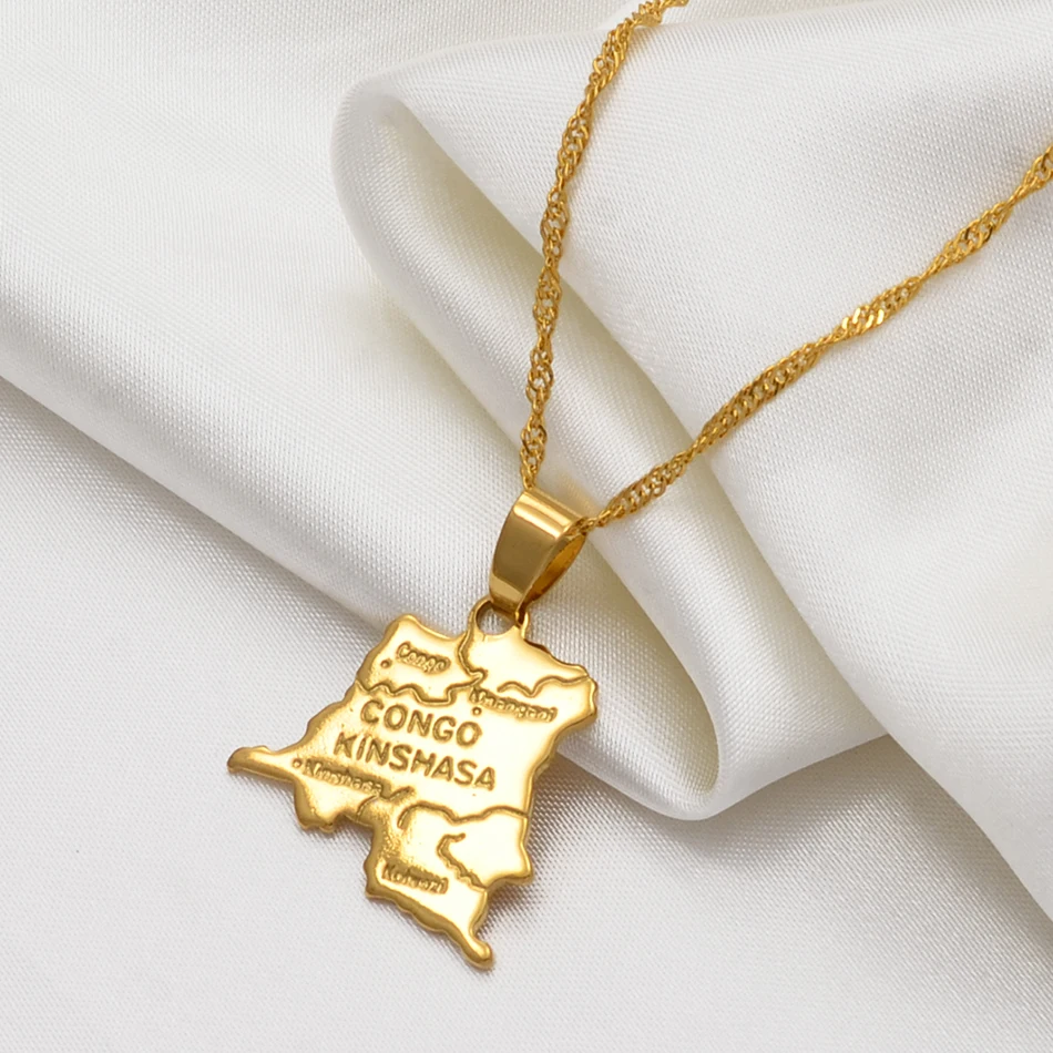 Democratic Republic of the Congo Small Map Gold Color DRC Pendant Necklace Chain 45cm/60cm Jewelry For Women Girl #201610 - Image 6