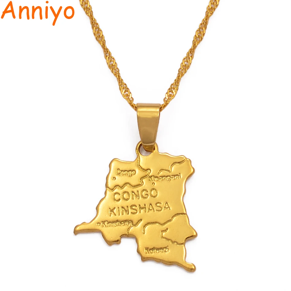 Democratic Republic of the Congo Small Map Gold Color DRC Pendant Necklace Chain 45cm/60cm Jewelry For Women Girl #201610