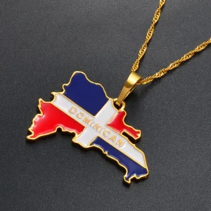 Dominican Map Flag Pendant Necklaces Dominicans Country Map Jewelry Gold Color #076806