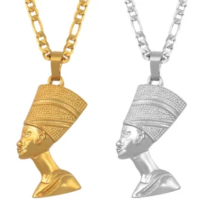 Egyptian Queen Nefertiti Pendant Necklaces Women Men Jewelry Silver Color/Gold Color Jewellery African #163506