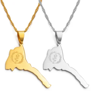 Eritrea Map Flag Pendant and Thin Necklaces for Women/Girl Silver Color/Gold Jewelry African Map of Eritrean #025821