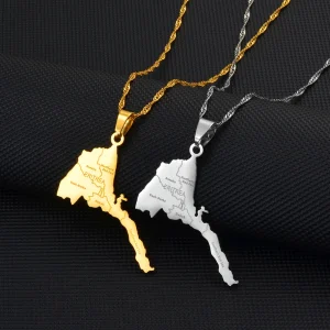 Eritrea Map With City Name Pendant Necklaces Women Girls Silver Color/Gold Color Jewelry African Map of Eritrean #253821