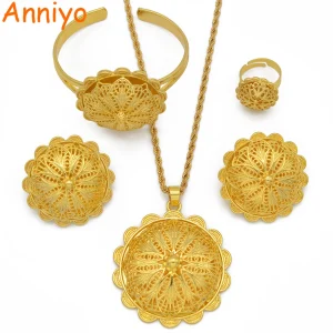 Eritrean and Ethiopian Jewelry Pendant Necklaces Earrings Ring Bangles for Women Gold Color African Wedding Gifts #207406