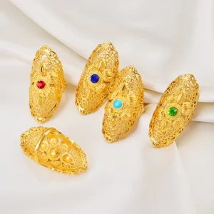 Ethiopian Big Ring Gold Color for Women Trendy African Arab Ring Middle East Jewelry Charm Party Wedding Gift #003025
