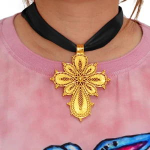Ethiopian Cross Pendant DIY Rope Chain for Women Girls Gold Color Eritrea Jewelry African Crosses #217006