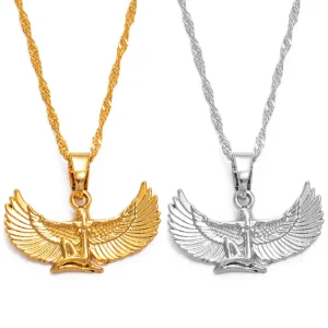 Fab Egyptian Goddess Necklace Silver Color/Gold Color Wing Chains Ankh Bib Wicca Pagan Jewelry Egypt Religion #220206
