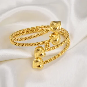 Gold Color Ethiopian Bangle for Women Heart Dubai Bracelet Jewelry African Arab Accessories Gifts #061006