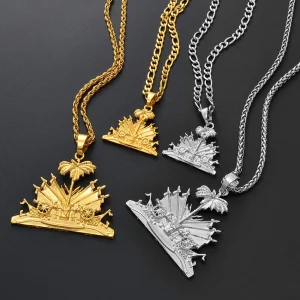 Haiti Pendant and Necklace for Women/Girls Ayiti Items Gold Color Jewelry Gifts of Haiti #068506
