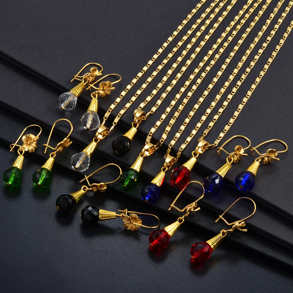 Hawaiian Bead Ball Jewelry sets Pendant Necklaces Crystal Flower Earrings Guam Micronesia Chuuk Pohnpei #253606 - Image 4