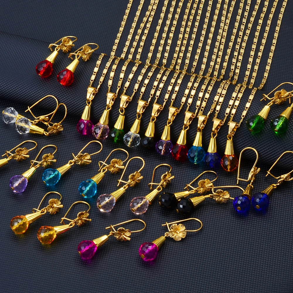 Hawaiian Bead Ball Jewelry sets Pendant Necklaces Crystal Flower Earrings Guam Micronesia Chuuk Pohnpei #253606