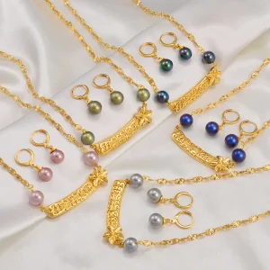 Hawaiian Pearl Jewelry sets Charm Pendant Necklaces Earrings Pohnpei Guam Micronesia Chuuk Marshallese Kiribati #248706