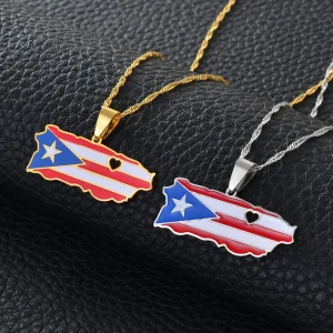 Heart Puerto Rico Map and Color Flag Pendant Necklaces Gold Color/Silver Color PR Puerto Ricans Jewelry Gifts #165521