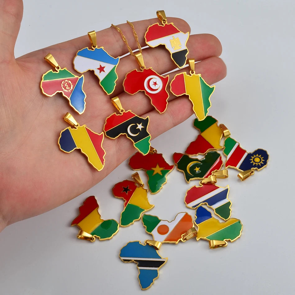 Hip-hop Africa Map Pendant Necklace Jewelry Eritrea Gambia Guinea Congo Tunisia Benin Libay Namibia Chad Botswana - Image 3