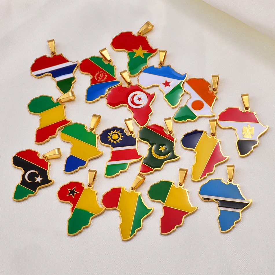 Hip-hop Africa Map Pendant Necklace Jewelry Eritrea Gambia Guinea Congo Tunisia Benin Libay Namibia Chad Botswana - Image 4
