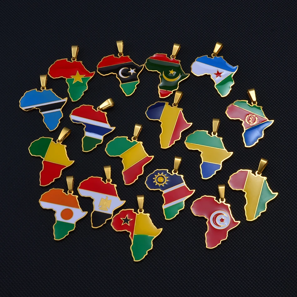 Hip-hop Africa Map Pendant Necklace Jewelry Eritrea Gambia Guinea Congo Tunisia Benin Libay Namibia Chad Botswana - Image 5
