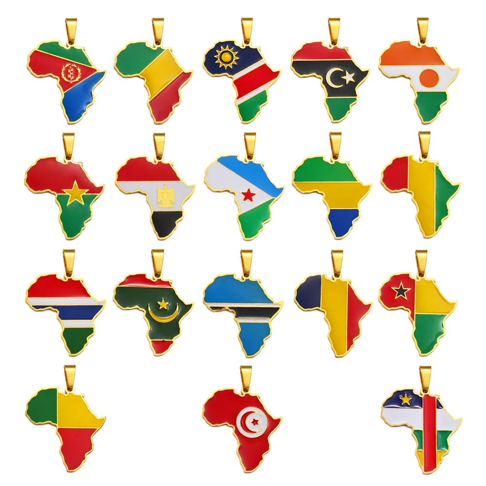 Hip-hop Africa Map Pendant Necklace Jewelry Eritrea Gambia Guinea Congo Tunisia Benin Libay Namibia Chad Botswana - Image 6