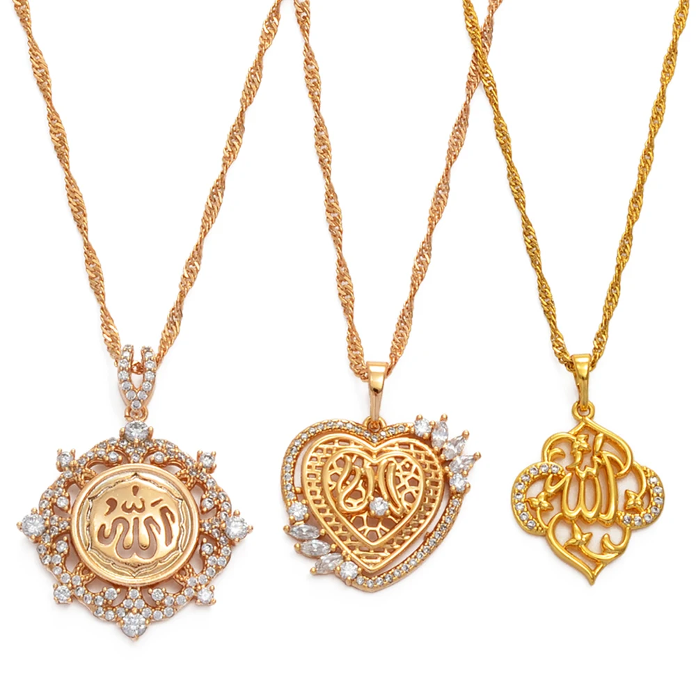 Islamic Allah Pendant Necklaces Cubic Zirconia for Women Girls CZ Jewelry Arab Muslim Middle East #070804