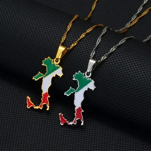 Italy Map Flag Pendant Necklaces Silver Color/Gold Color Italian Maps Jewelry Gifts #209321