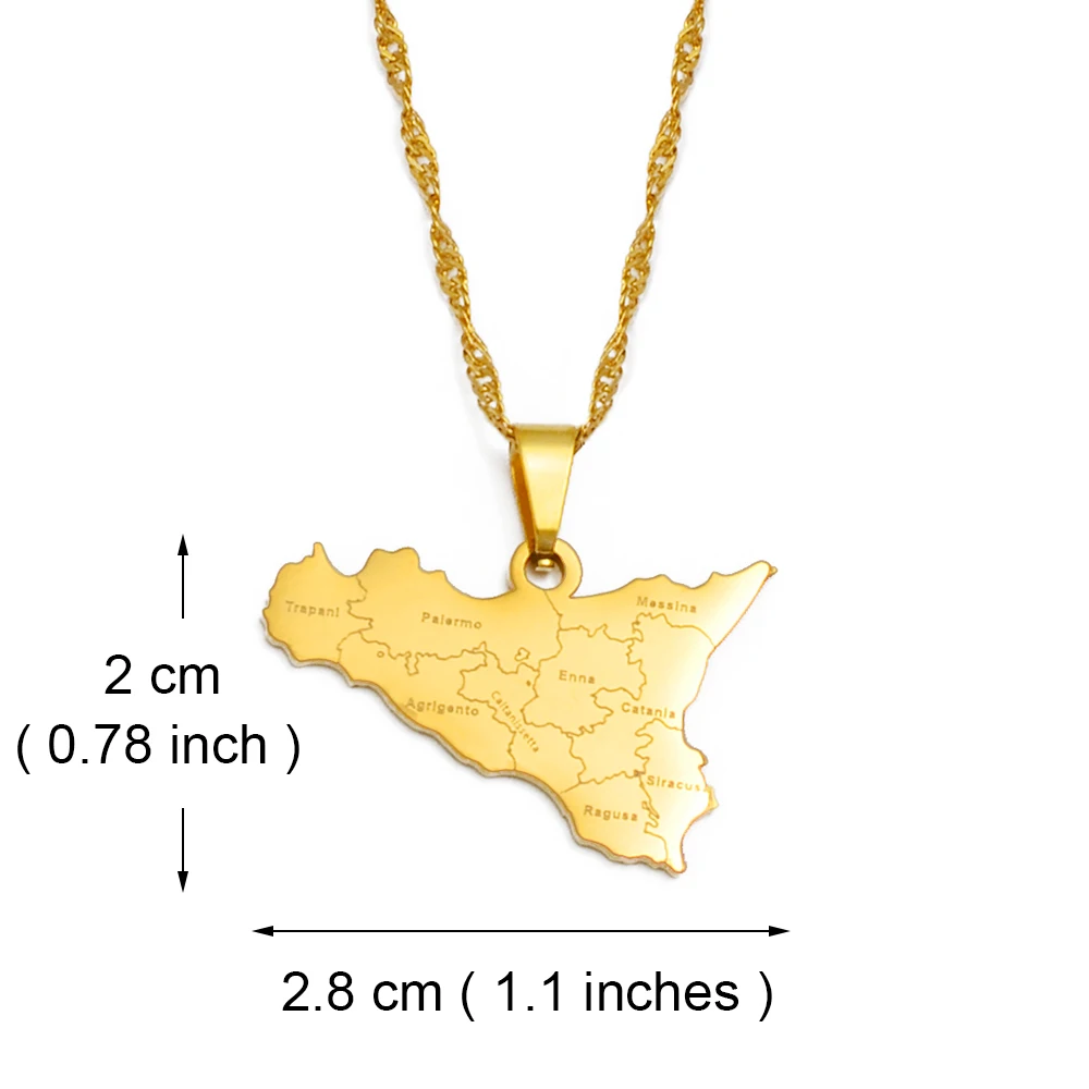 Italy Sicily Map Cities Name Pendant Necklaces Silver Color/Gold Italian Sicilia Jewelry Gifts #249821 - Image 3