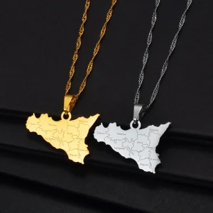 Italy Sicily Map Cities Name Pendant Necklaces Silver Color/Gold Italian Sicilia Jewelry Gifts #249821